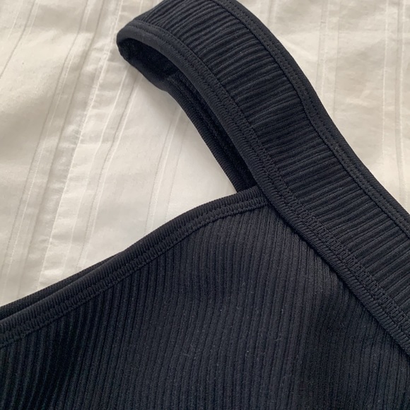 Black Ribbed One-Shoulder Top and Bottom Coord Set - Picture 4 of 8